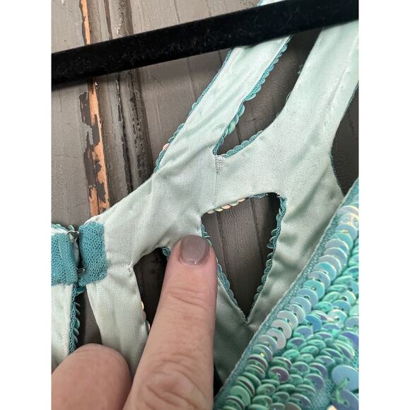 Primavera Sequin Aqua Green dress Prom Full Length size 2 maxi evening gown - Picture 5 of 11